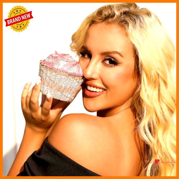 Mini Cupcake Crystal Evening Clutch Bag with Chain Strap for Parties Weddings